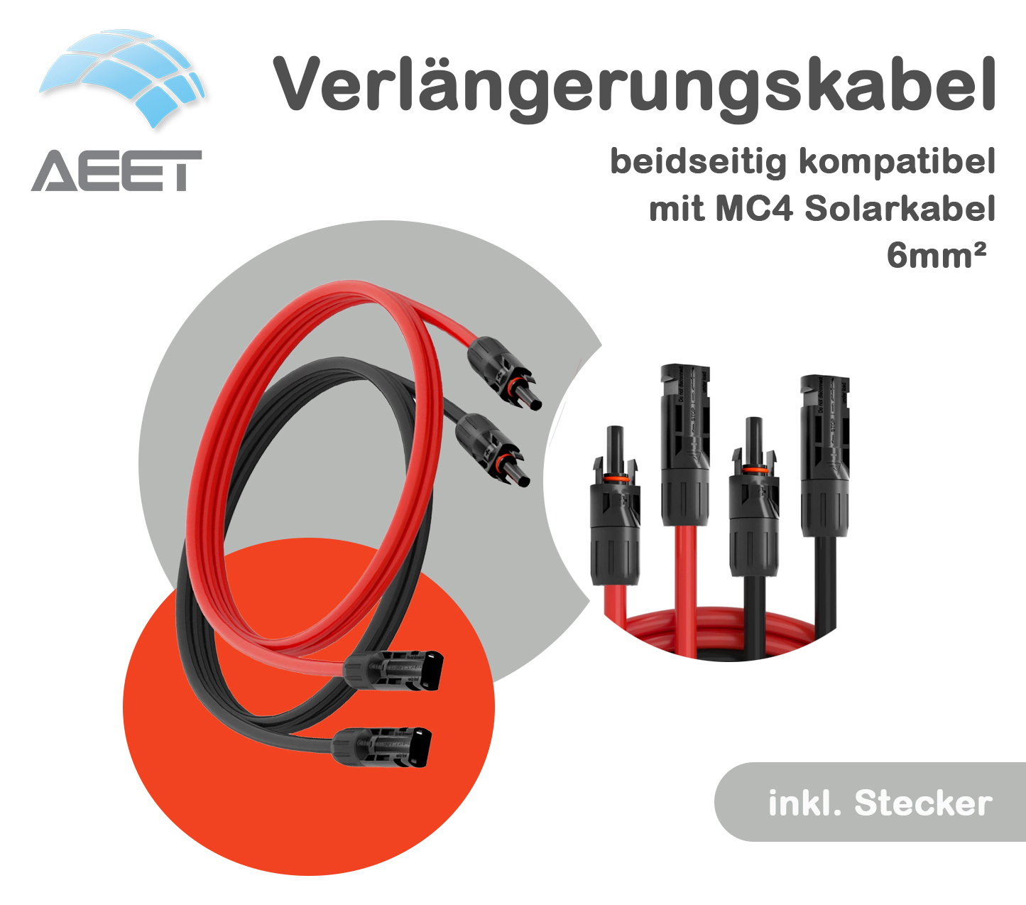 Solarkabel-Verlängerung 6 mm², zweiseitig mit MC4-Stecker