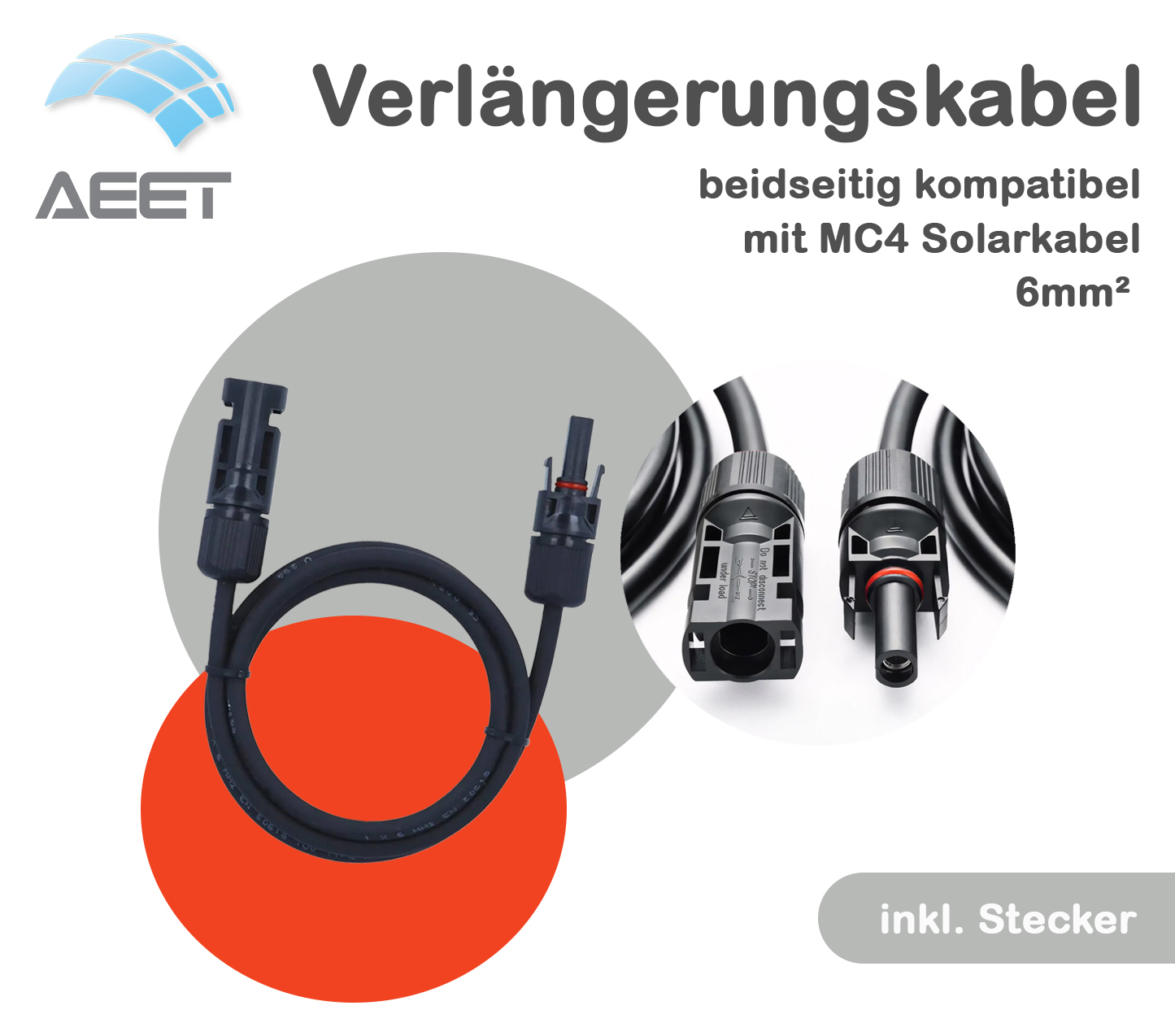 Solarkabel-Verlängerung 6 mm², einseitig mit MC4-Stecker